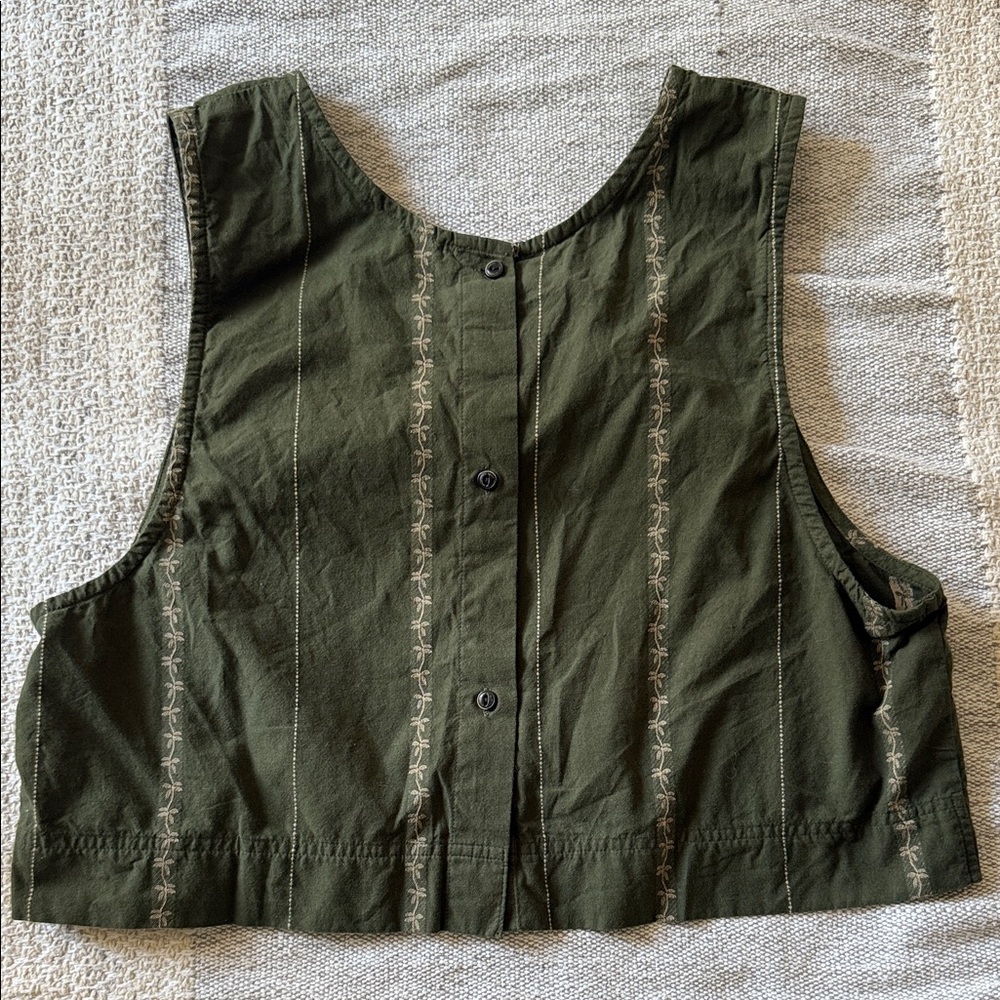 Roark Dark Green Embroidered Crop Top